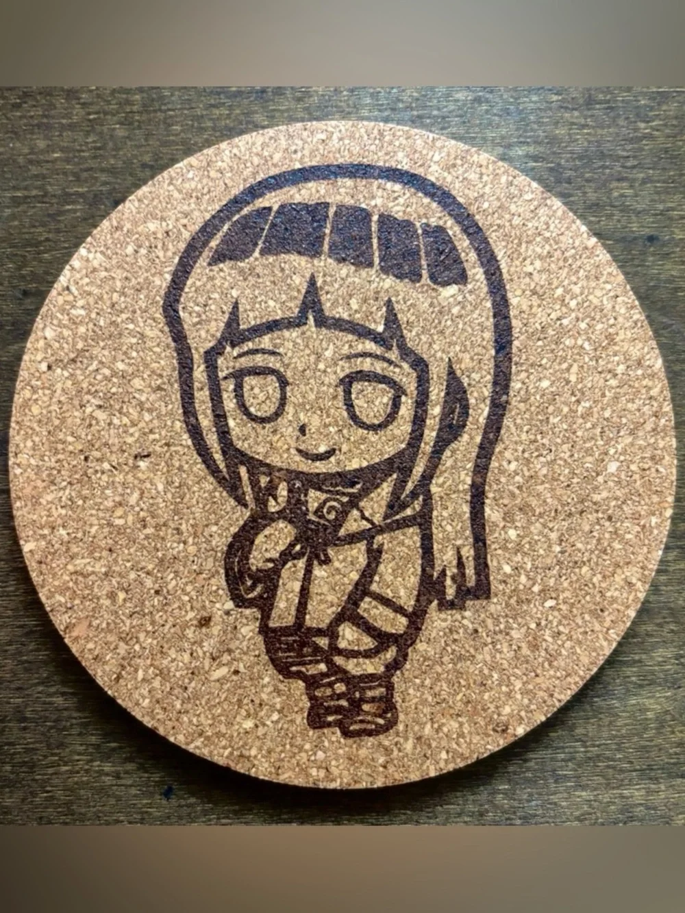 Naruto Hinata Chibi Style Laser Engraved Cork Coaster